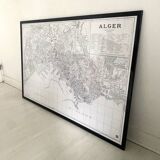 Vintage map of Algiers 1958, framed in wood and glass.