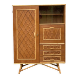Armoire rotin et pieds compas 1960