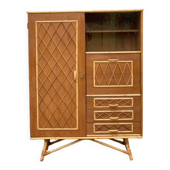 Rattan cabinet and compass legs 1960