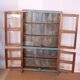 Old showcase in original blue patina Burmese teak