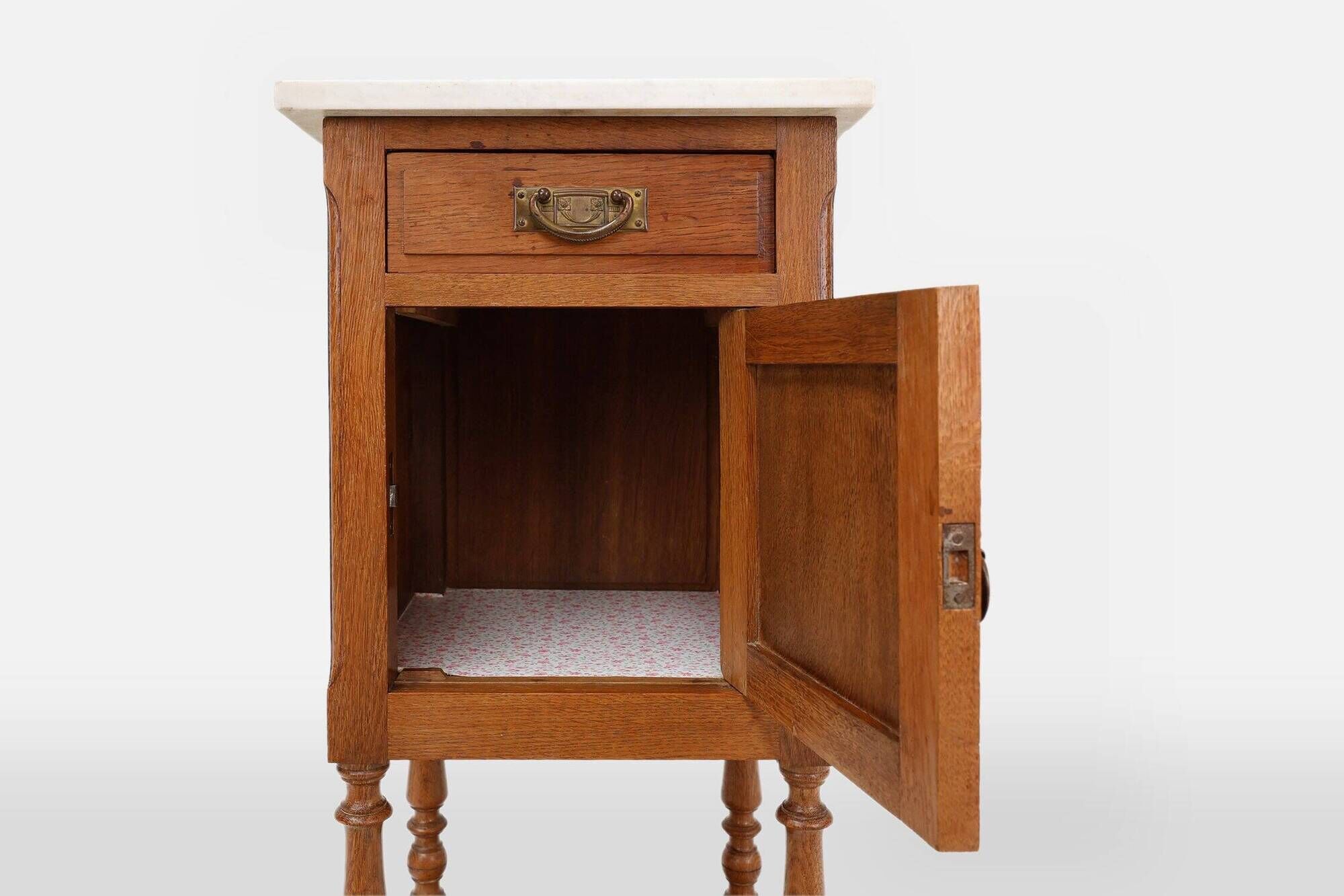 Art Deco Nightstand in Oak with Carrara Marble Top, France 1930s