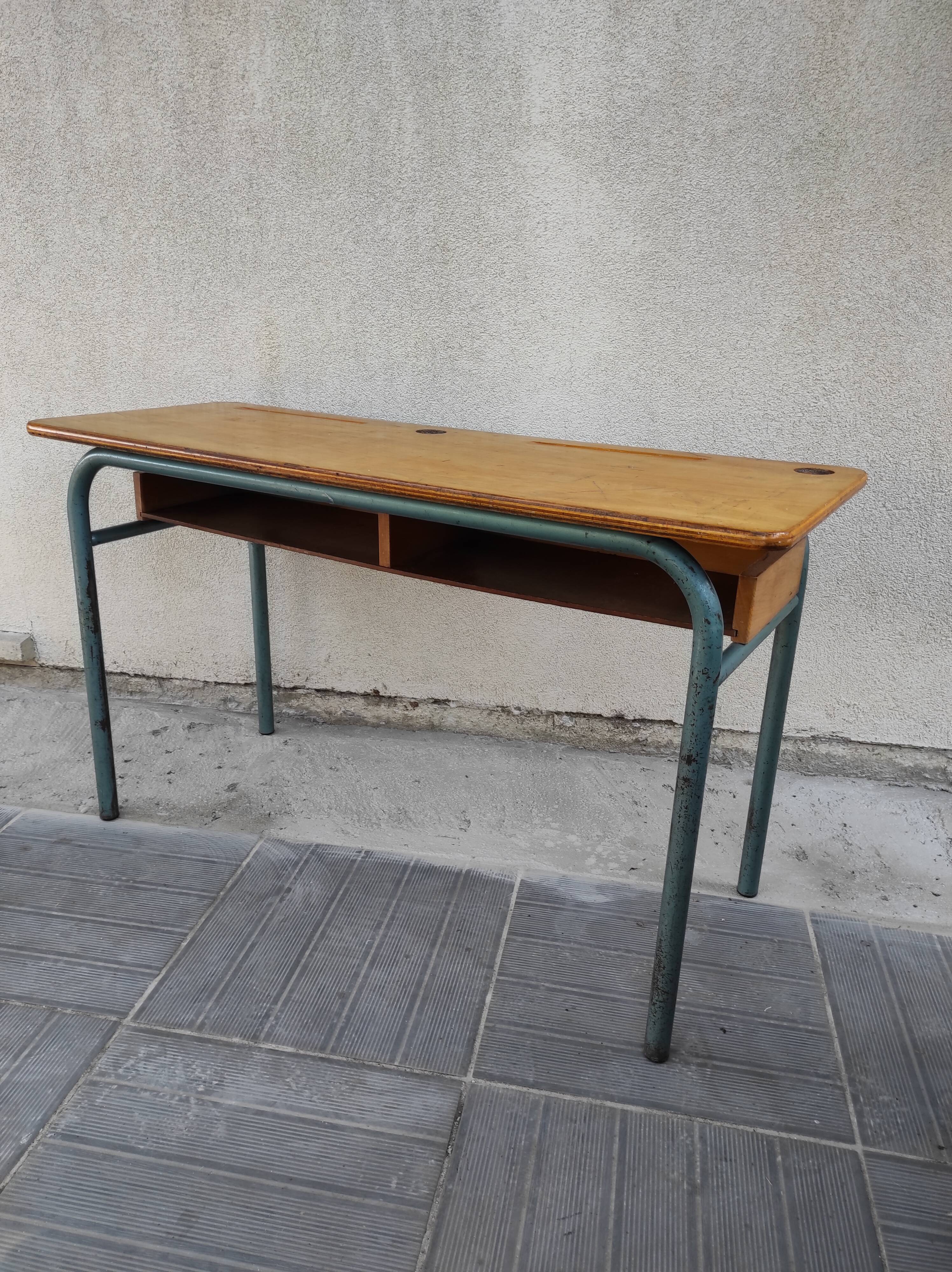 Hitler style 1960 double school desk with locker