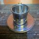 Old Pair of Stainless Steel Cup + Golden Metal Handle Made in ITALY Vintage #D46