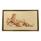 Painting / nude by Mr. Sylvain: red chalk from the Art Deco period signed around 1940