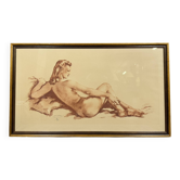 Painting / nude by Mr. Sylvain: red chalk from the Art Deco period signed around 1940