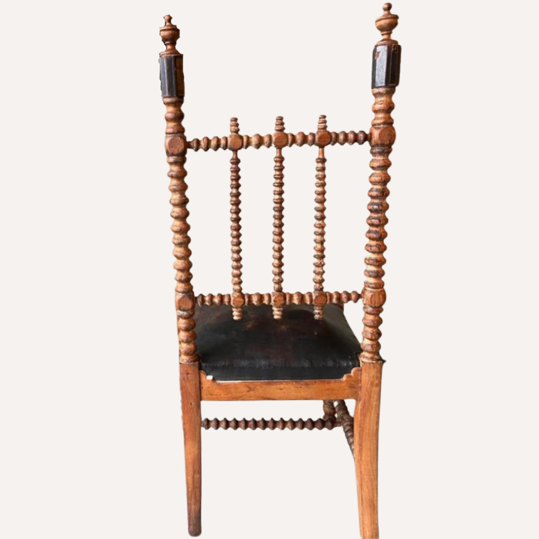 French bobbin chair with leather seat, ca 1850-1860