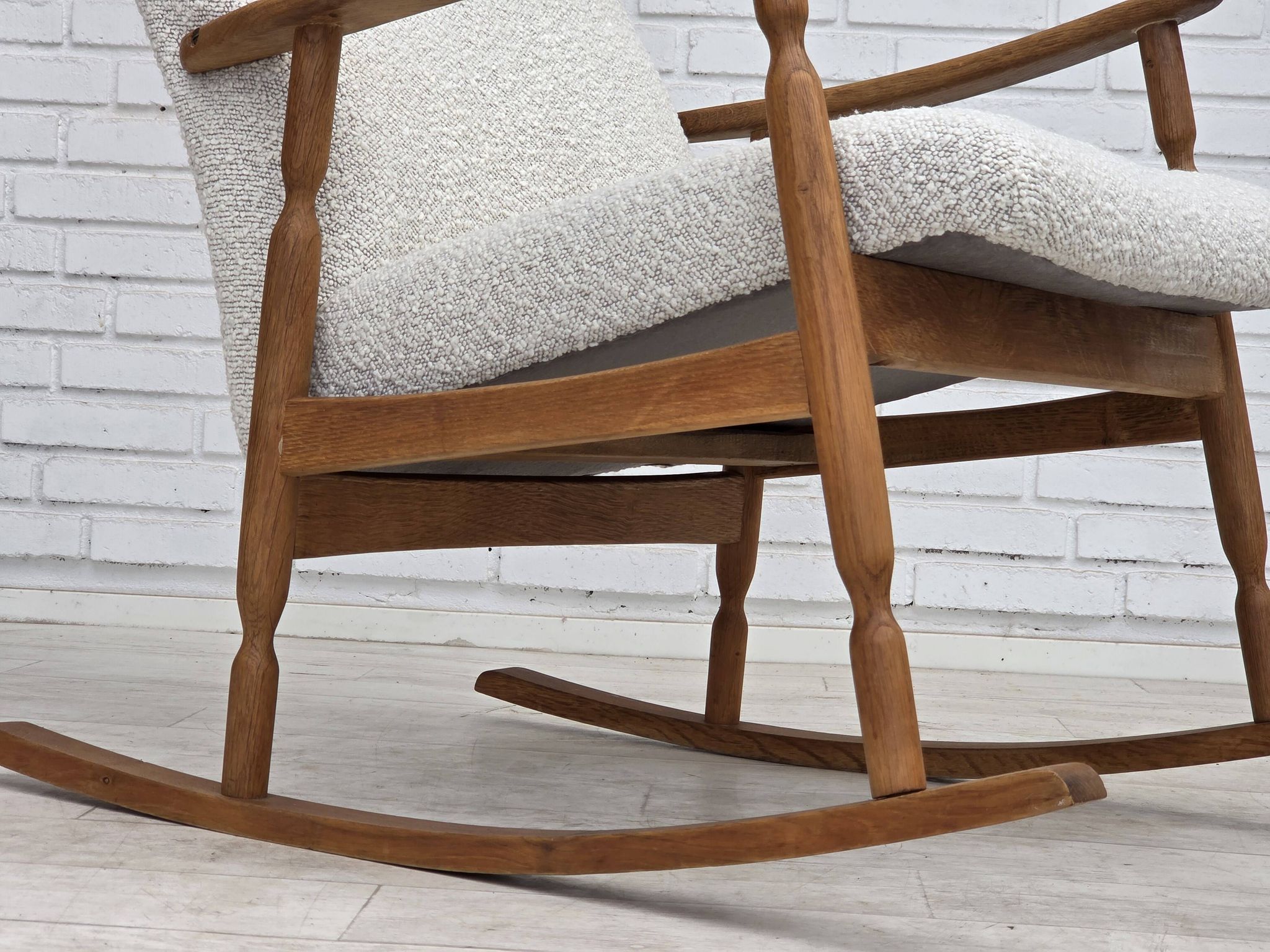 1970s, Scandinavian design, high-backed rocking chair, reupholstered.