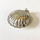 Silver metal shell butter dish, 1950s
