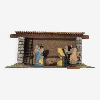 Christmas nativity scene and vintage terracotta figurines