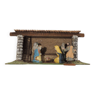 Christmas nativity scene and vintage terracotta figurines