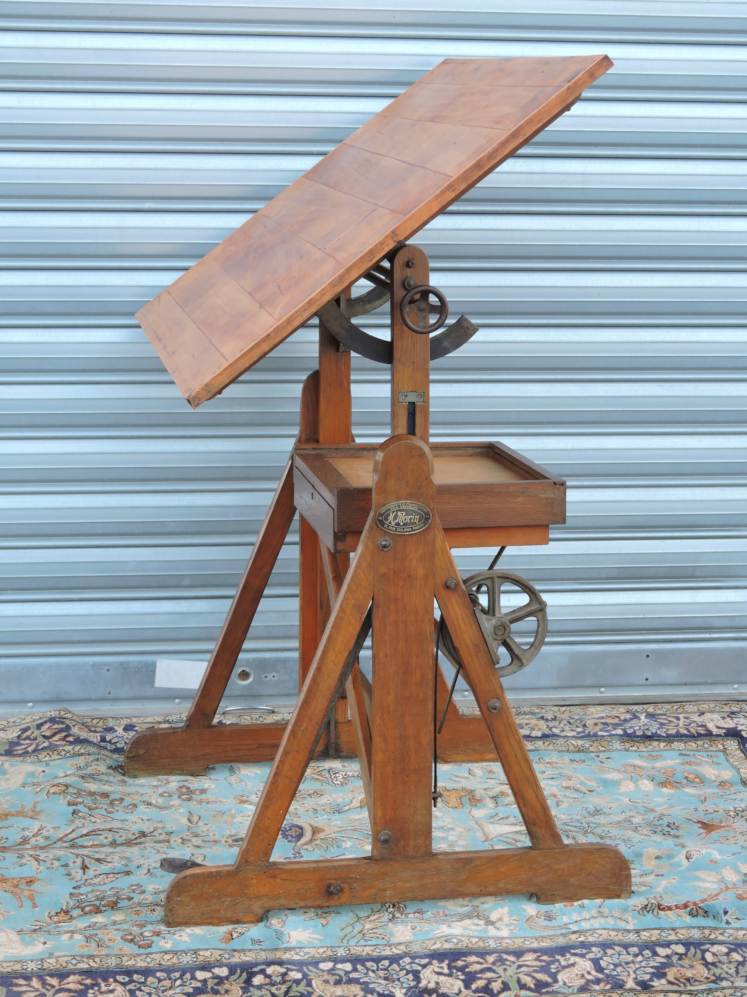 Architect's table has industrial adjustable design H Morin betting