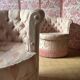 Pair of Hollywood Regency style cabriolet armchairs in satin pink, 1970s.