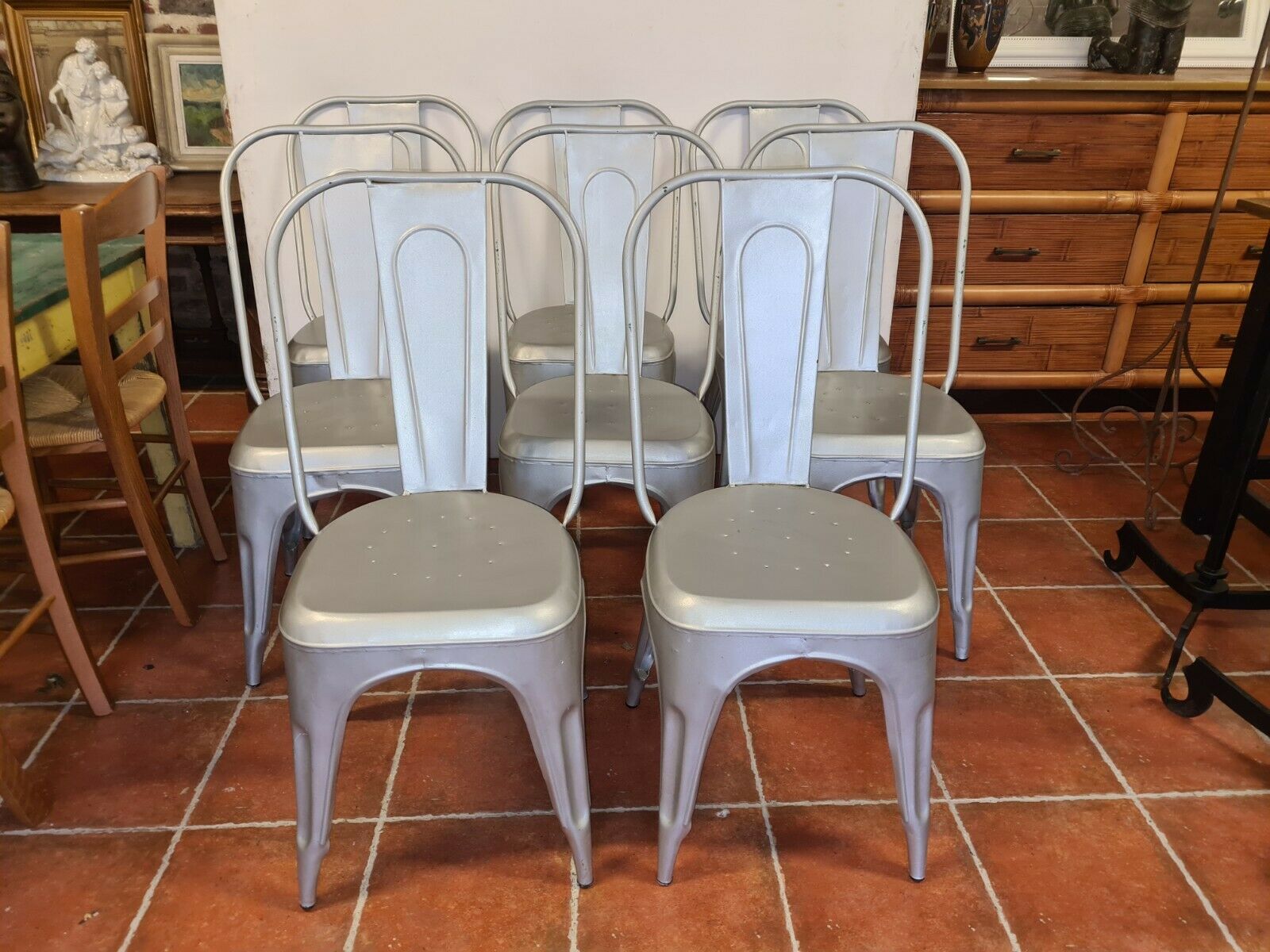 8 industrial iron chairs