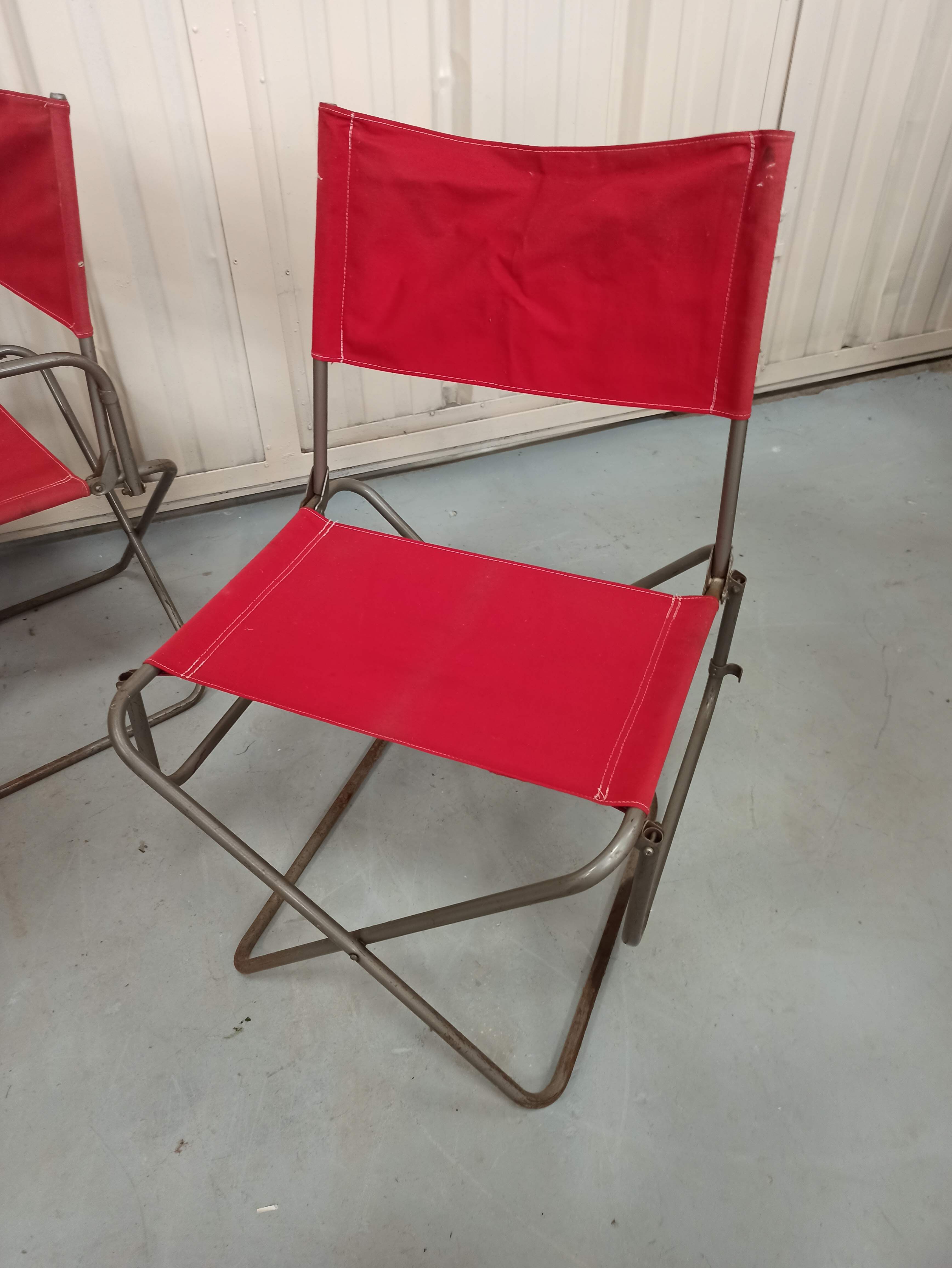 Lot 4 Renolux camping armchairs folding iron and red fabric