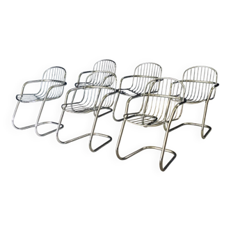 Mid-Century Modern Chrome Dining Chairs by Gastone Rinaldi, Italy, 1970s, Set of 6
