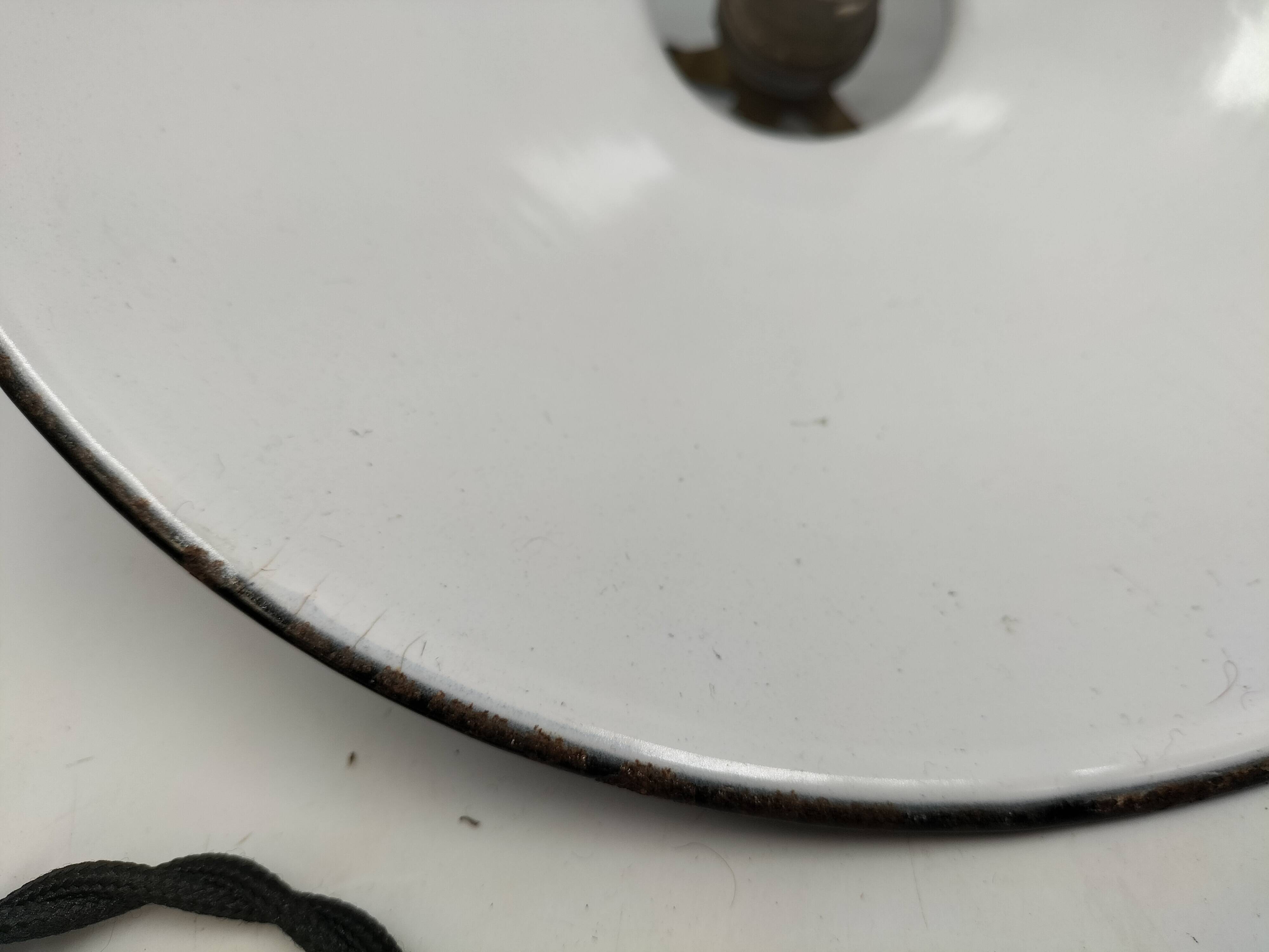 Pair of blue enameled sheet metal pendant lights