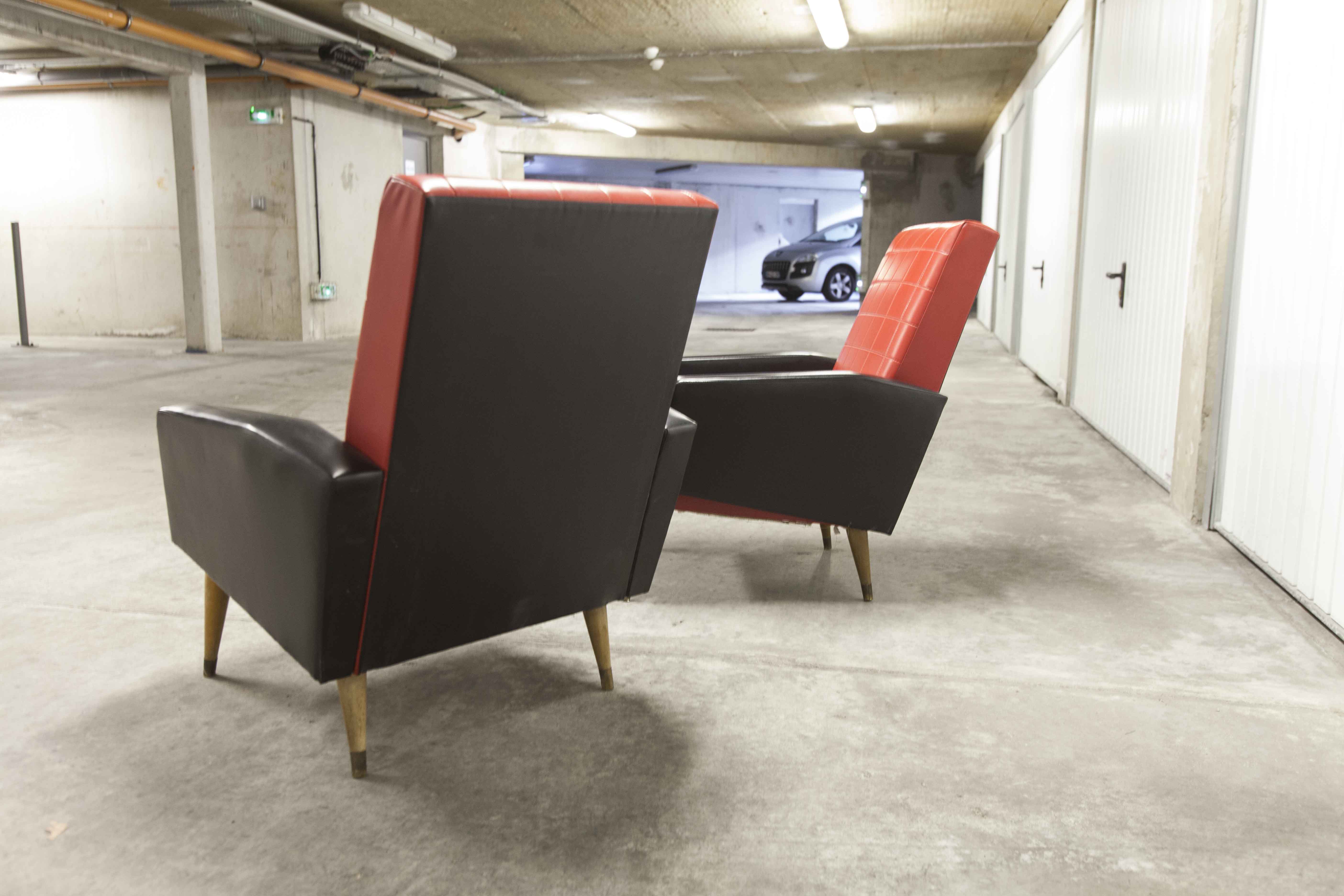 Paire de fauteuils rockabilly pieds compas 60