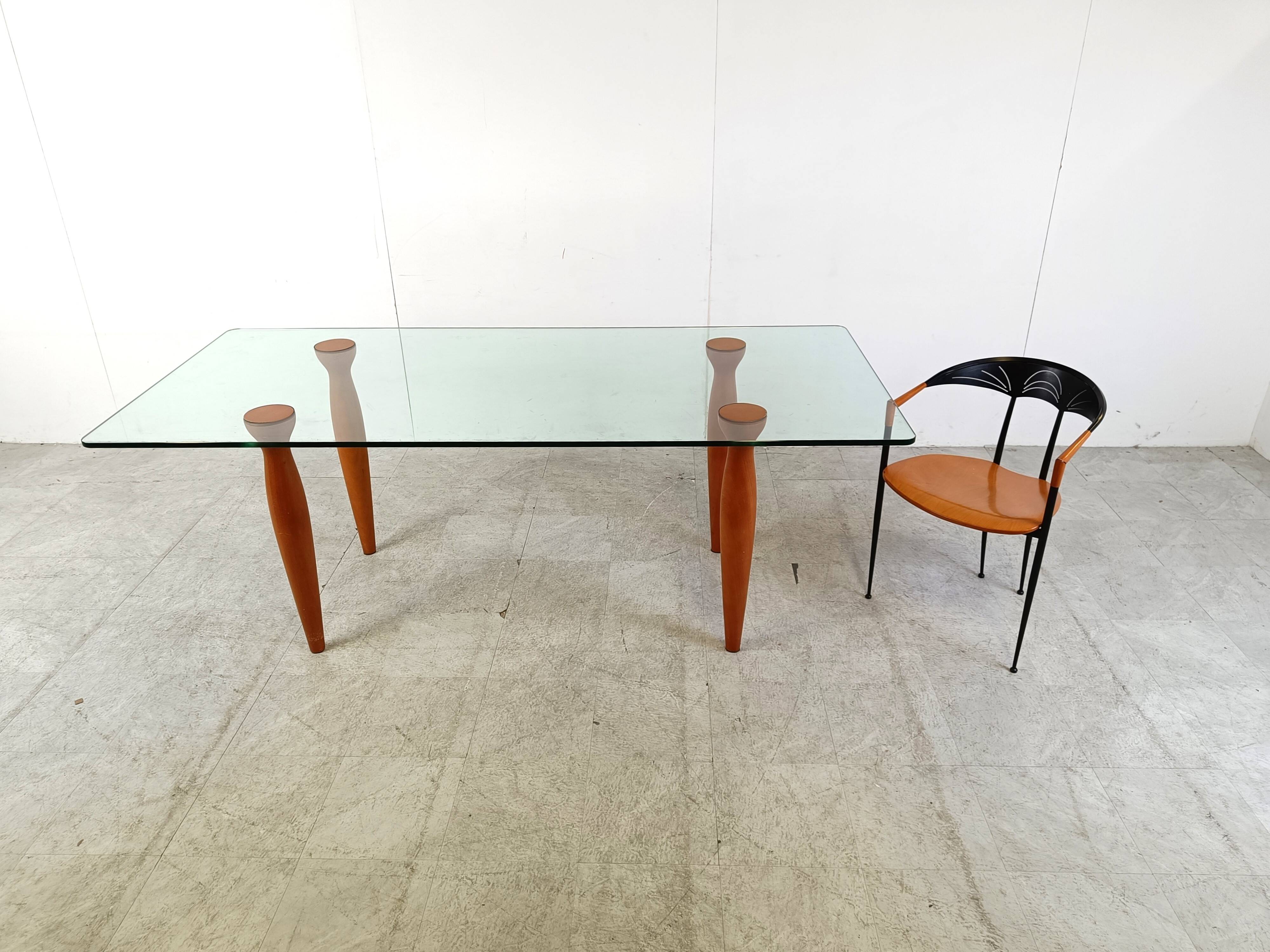 Vintage italian glass and wooden dining table, 1990s