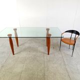 Vintage italian glass and wooden dining table, 1990s