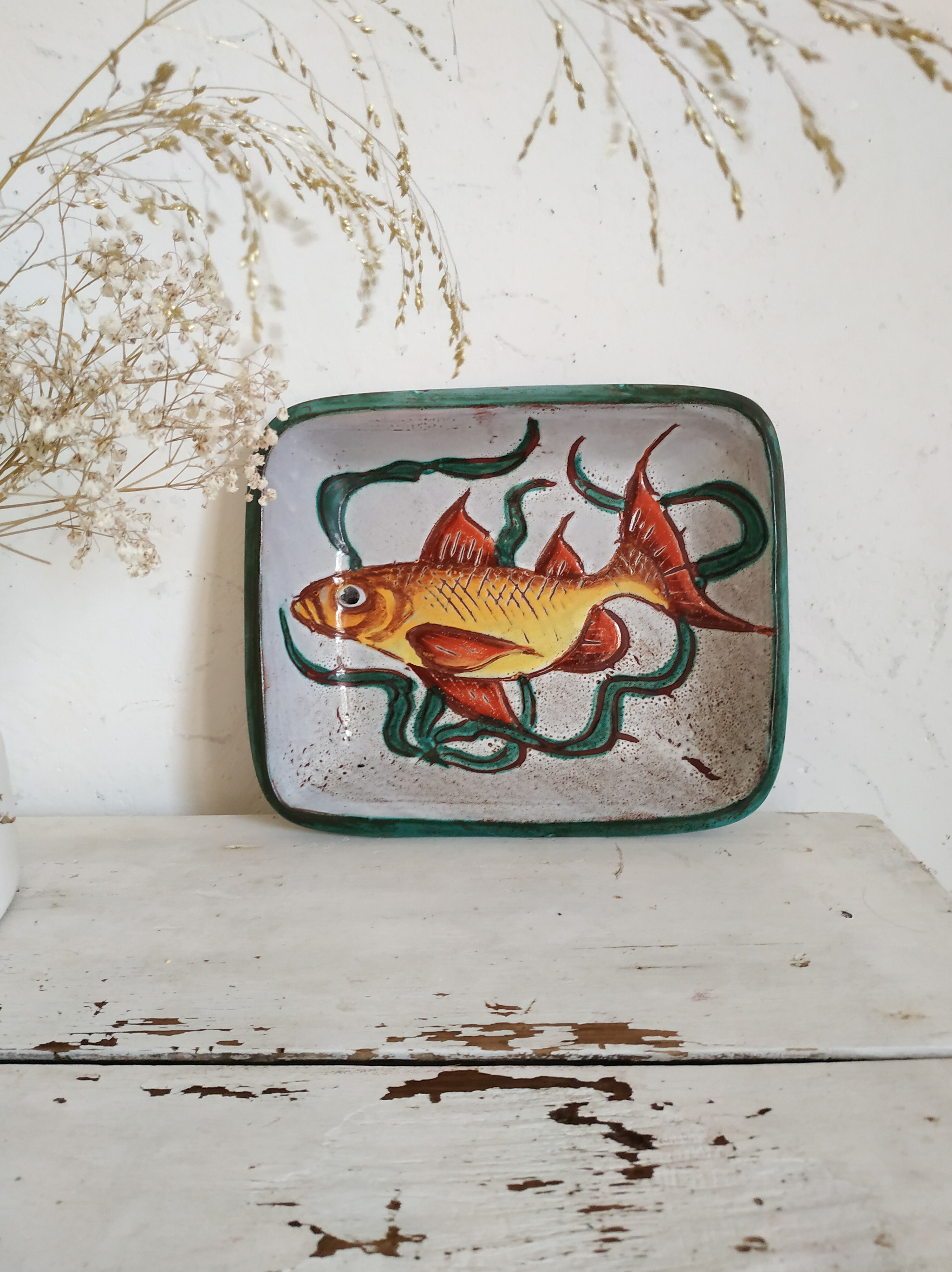 Former rectangular ceramic dish hand decoration Vallauris