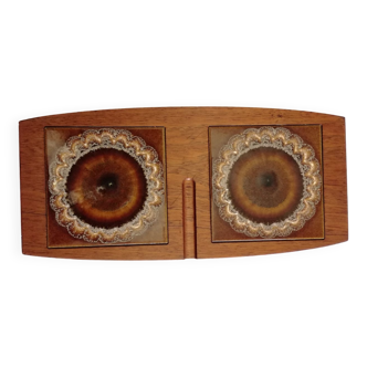 Double ceramic and teak coaster by wyncraft, england, 1970