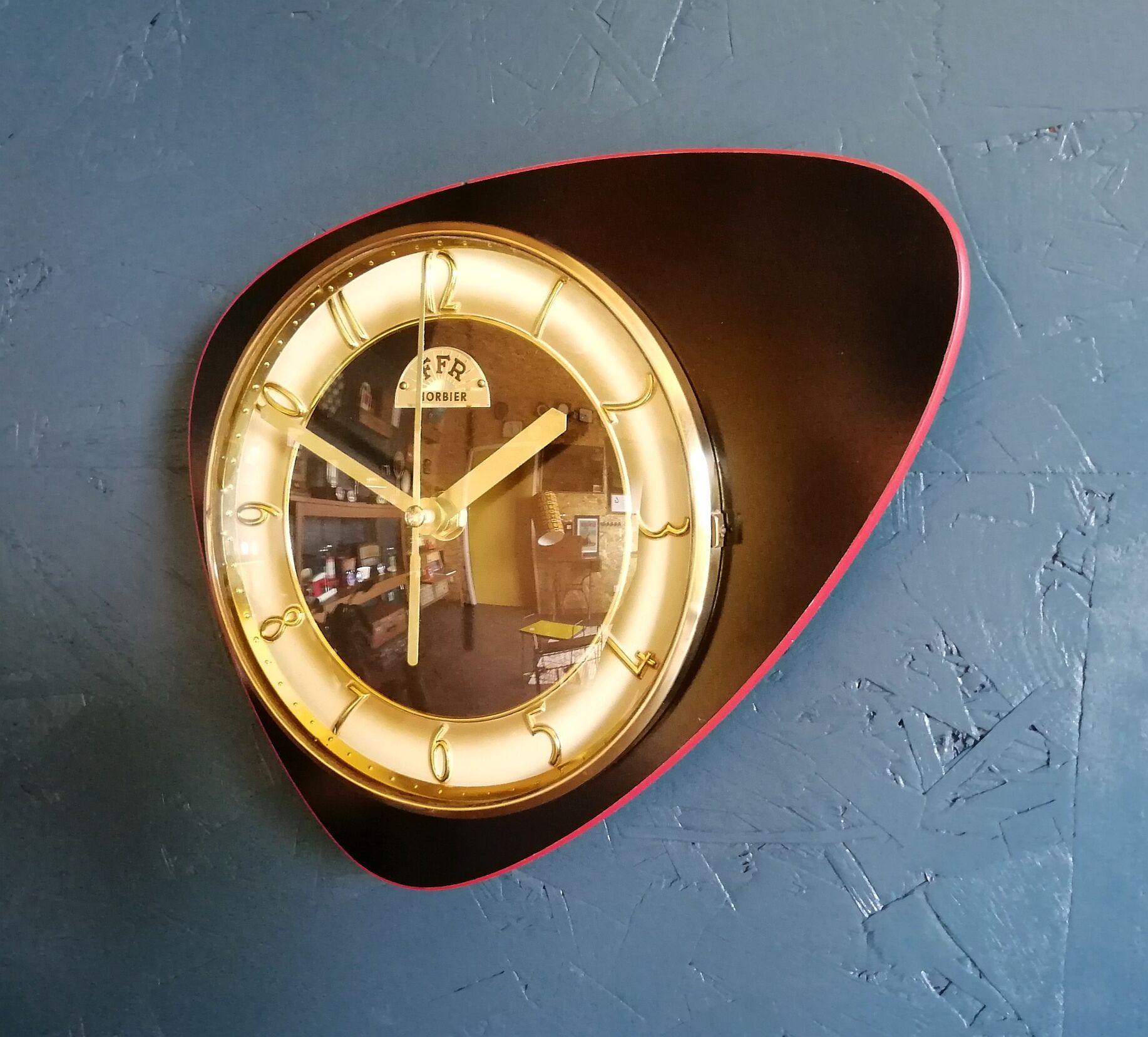 Vintage clock, wall clock "FFR Morbier red and black"