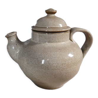 Glazed stoneware teapot, signature underneath, sand and brown tones, vintage 1960