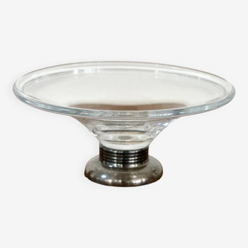 Lancel - glass bowl on silver metal stand - signed