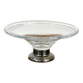 Lancel - glass bowl on silver metal stand - signed