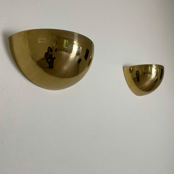 Appliques murales, demi-lune, dorées, maison zonca, italy 1960