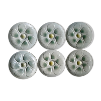 Set of 6 oyster plates, shells, Salins France, 60s