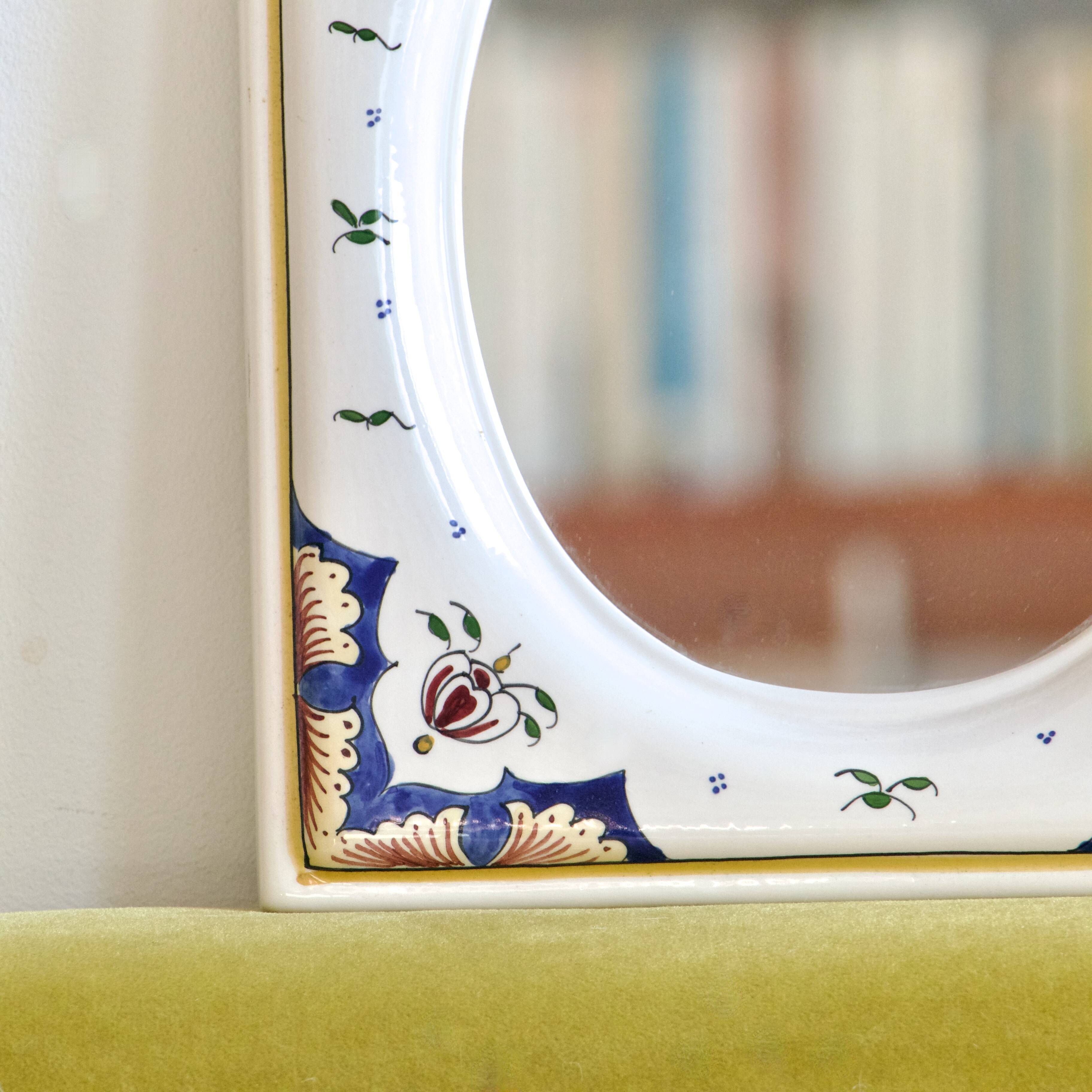 Hand painted ceramic mirror from Desvres