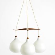 Pendant lamp with opal glass shades teak frame by Uno & Östen Kristiansson
