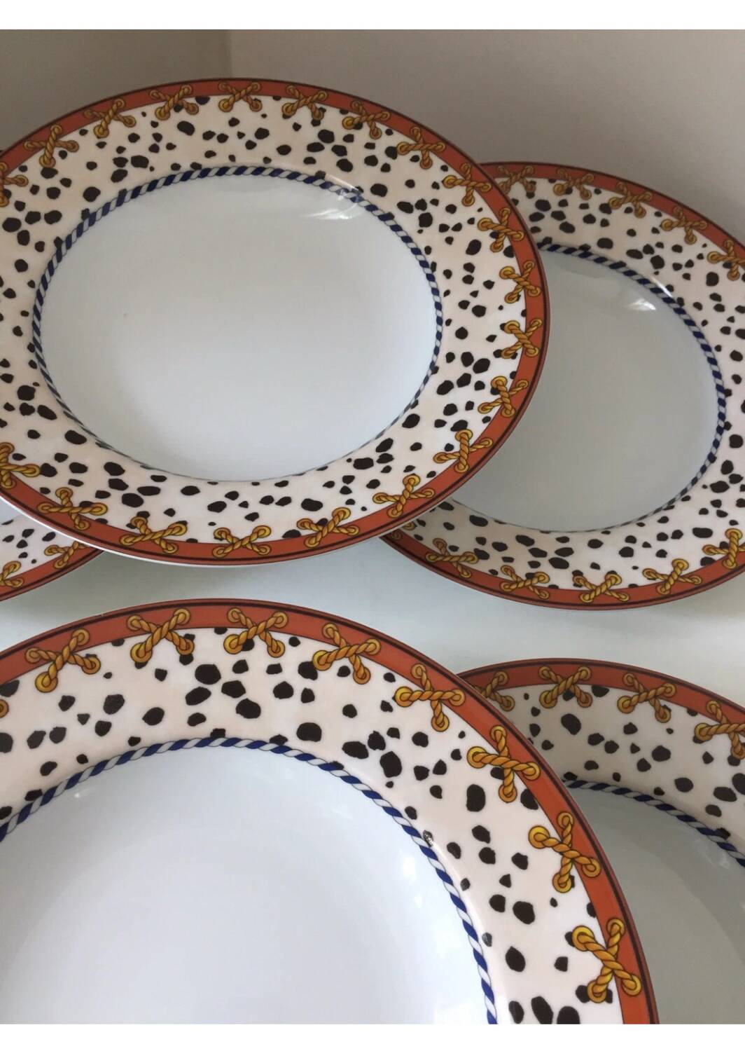 Carven Paris soup plates, Yves Deshoulières porcelain, 1990