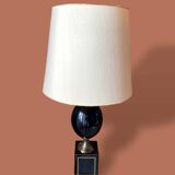 Lampadaire Vintage 1980 par Le Dauphin en laque noire et laiton doré - 1m50