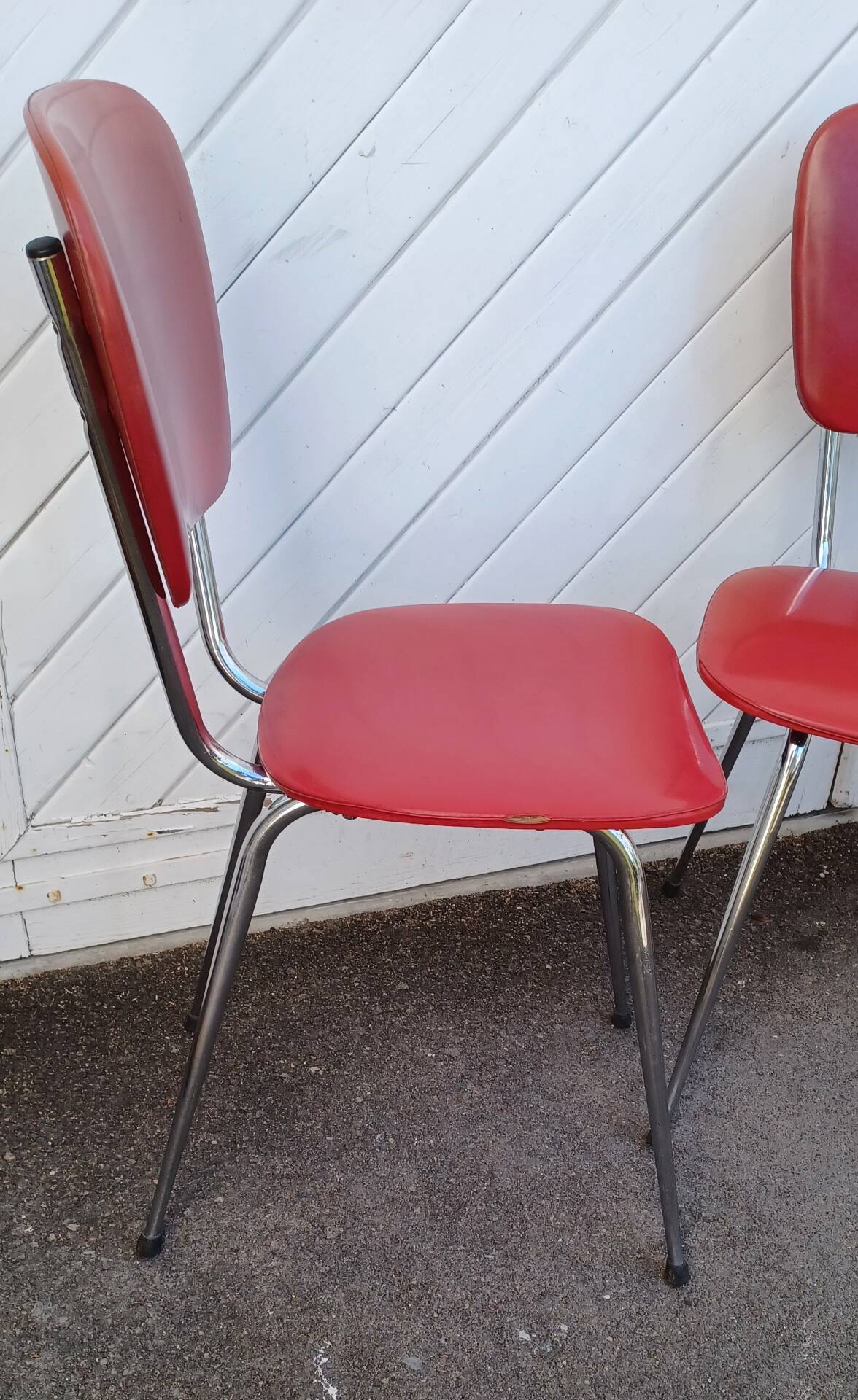 4 vintage Lafargue kitchen chairs in faux leather and chrome
