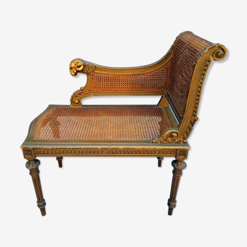 Armchair golden wood and caning armrest head of goat