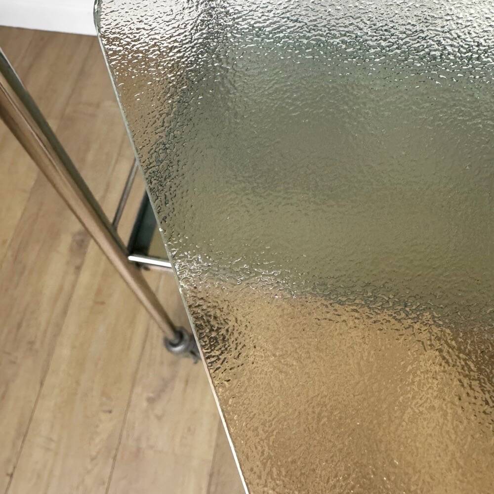 Modernist chrome and vintage frosted glass serving trolley