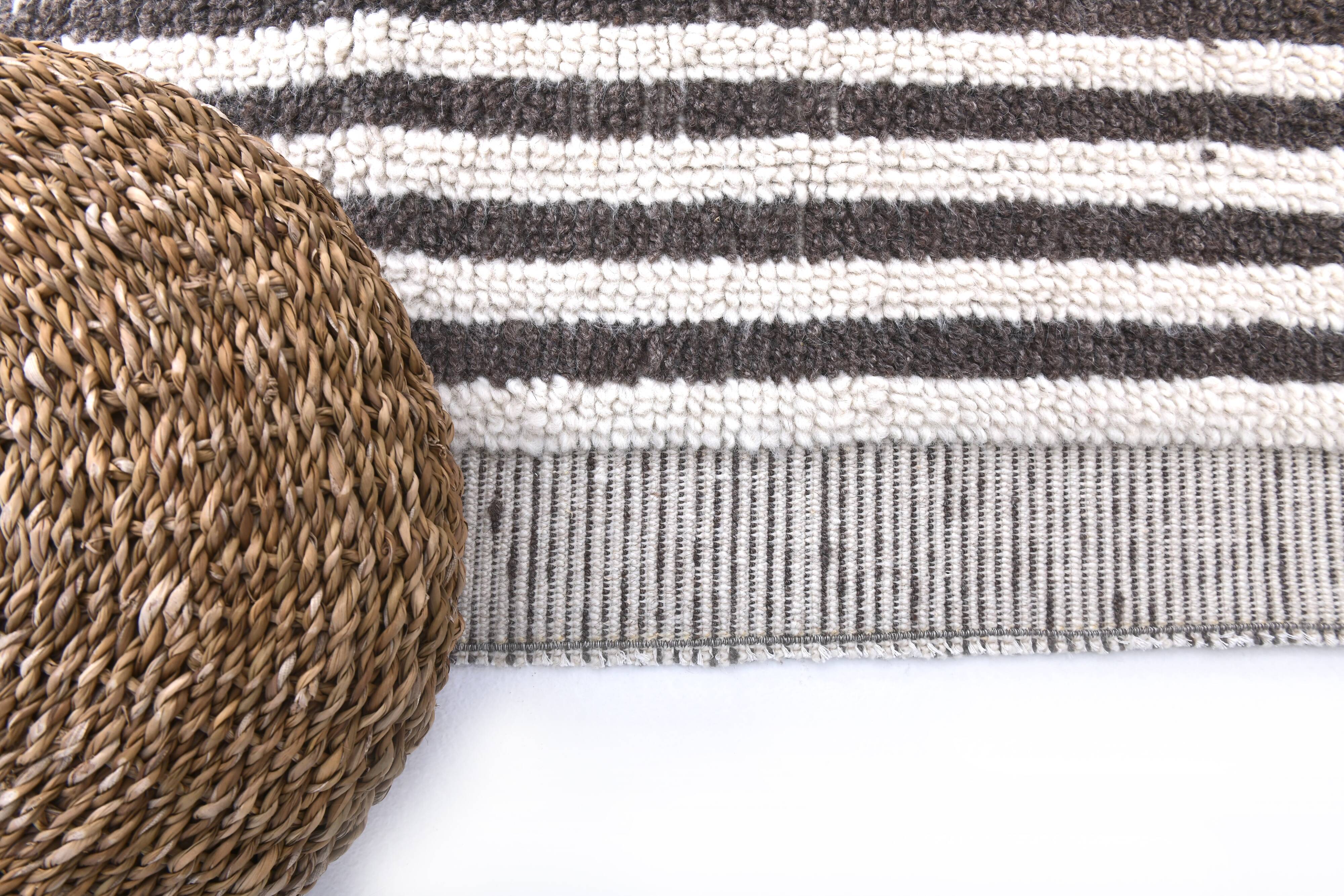 8x10 Pinstriped Brown & White Vintage Rug, 265x300Cm SK 240422