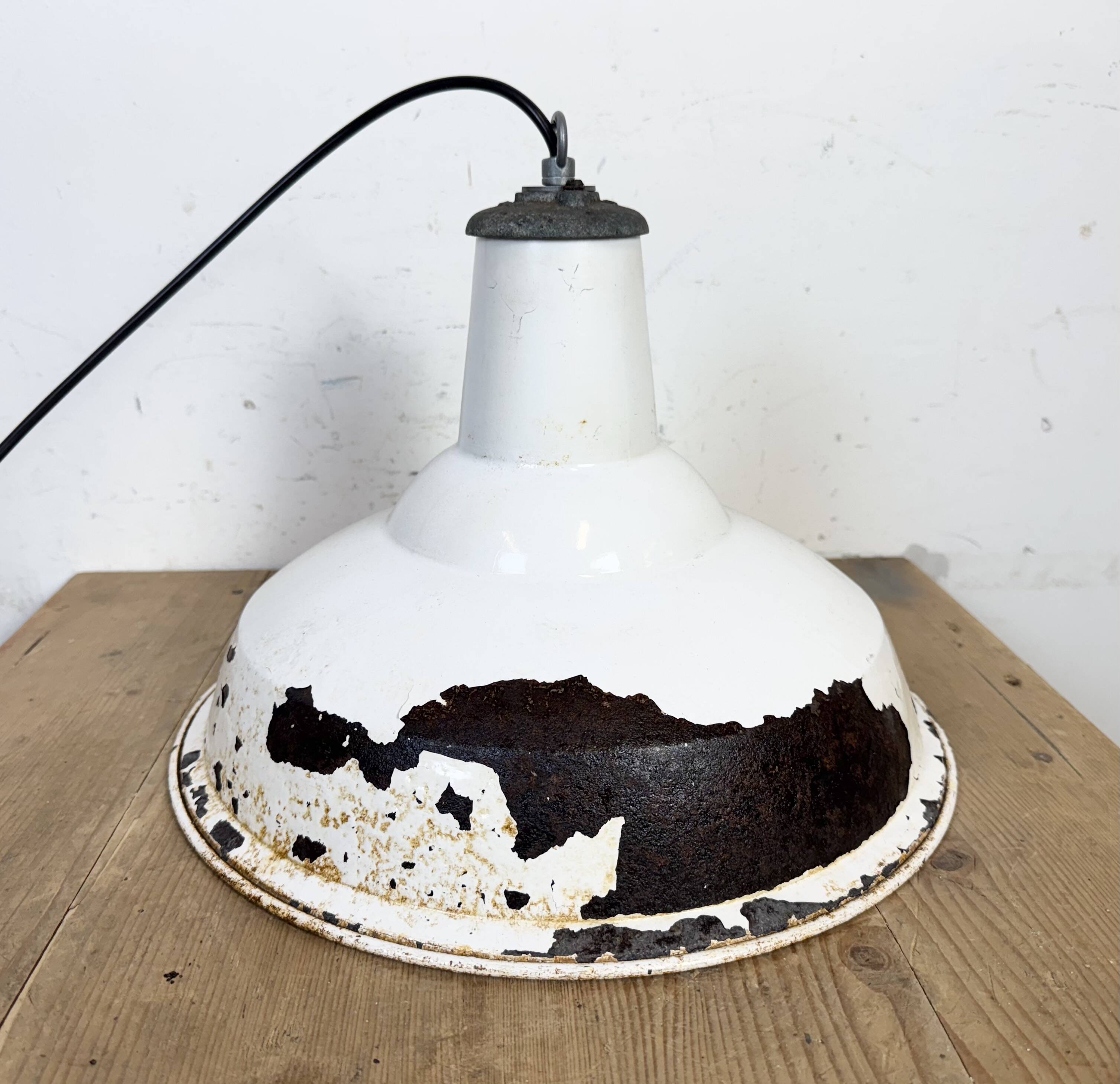 Industrial British White Enamel Factory Pendant Lamp from Benjamin, 1960s