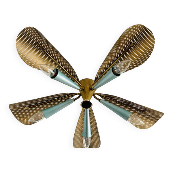 Plafonnier Flush dorée, Italie 1950