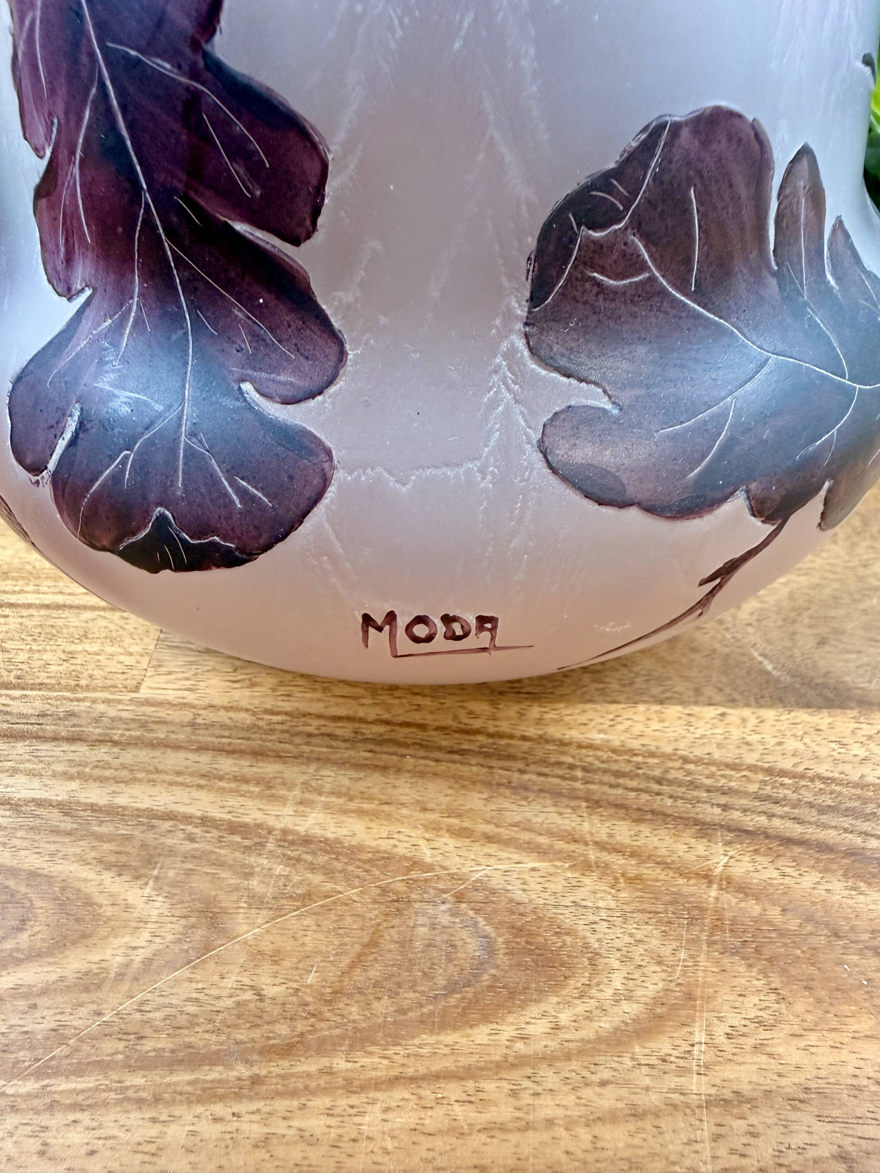 Art Nouveau glass paste vase signed Moda