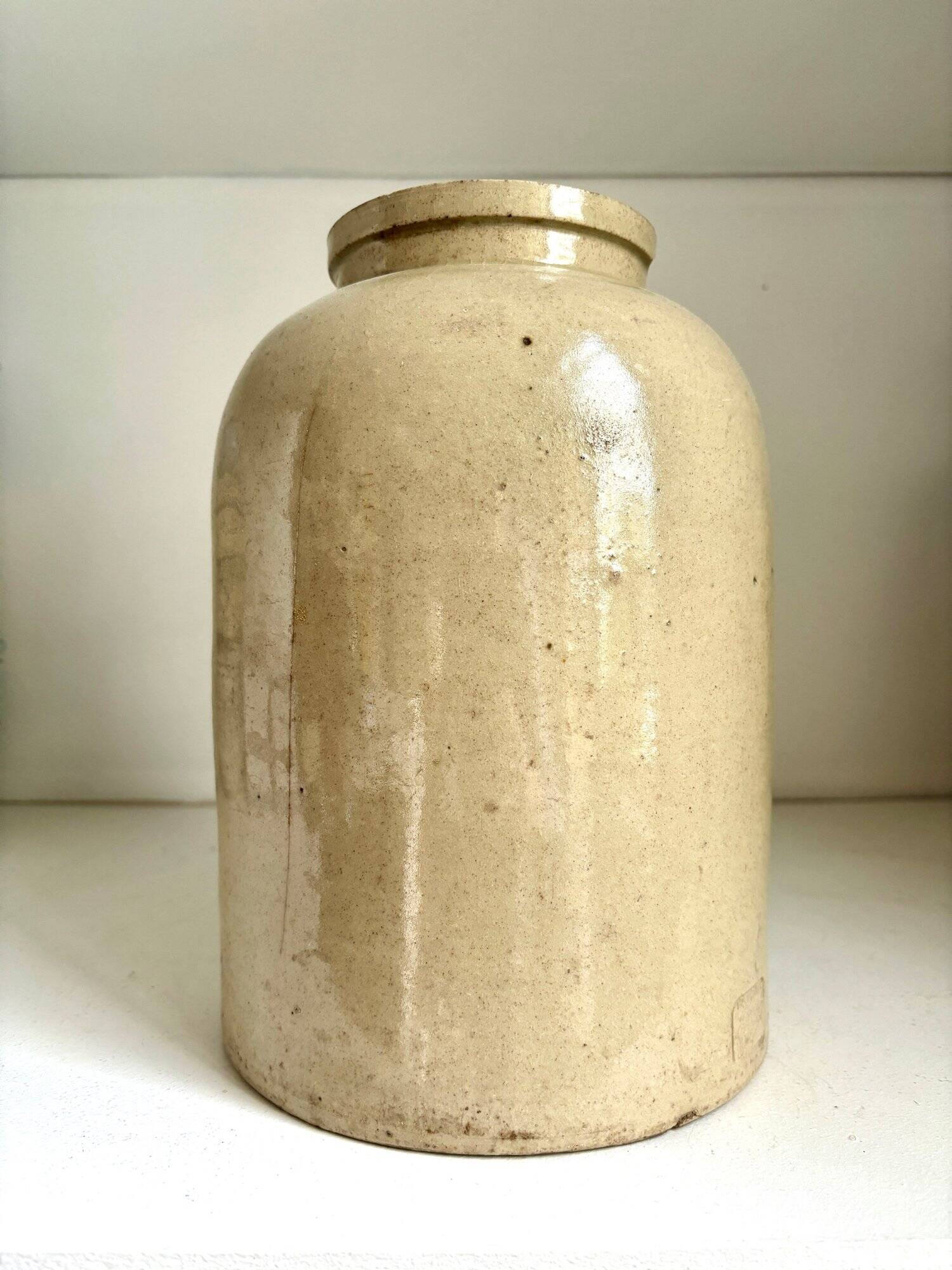 Beige glazed stoneware mustard pot n°1