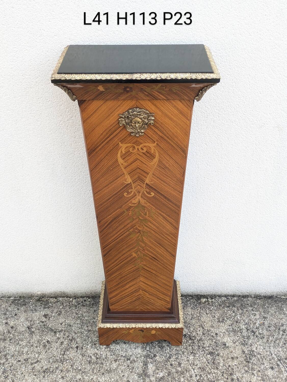 Vintage column in rosewood and bronze marquetry, mid-century