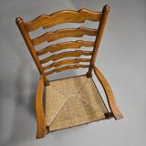 Set of 4 oak, rustic, farmhouse, ladderback dining chairs with rush seats 1960s