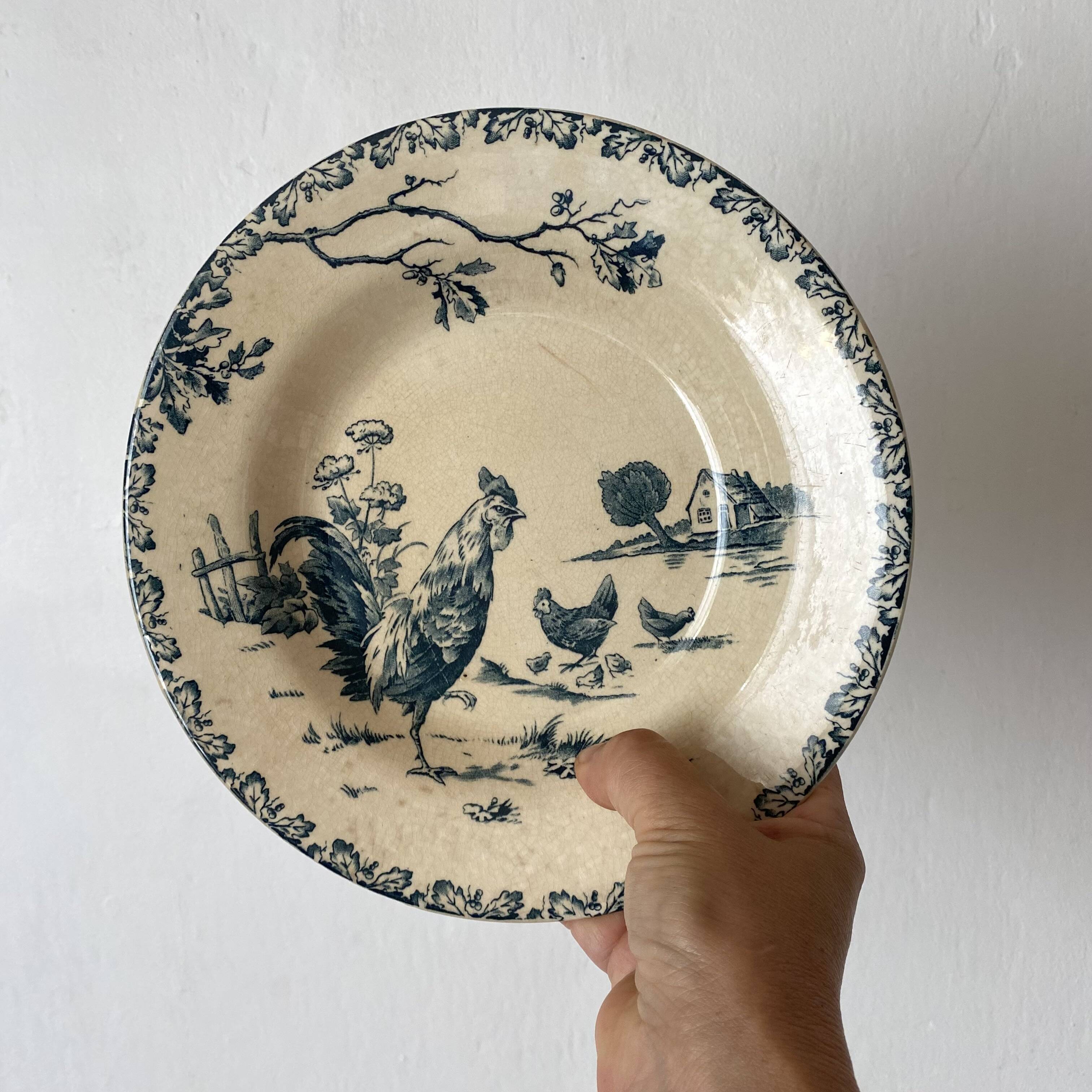 Gien ironstone plates, Roosters model