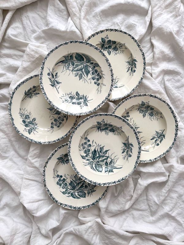 6 assiettes creuses en terre de fer « Mûre » Badonviller