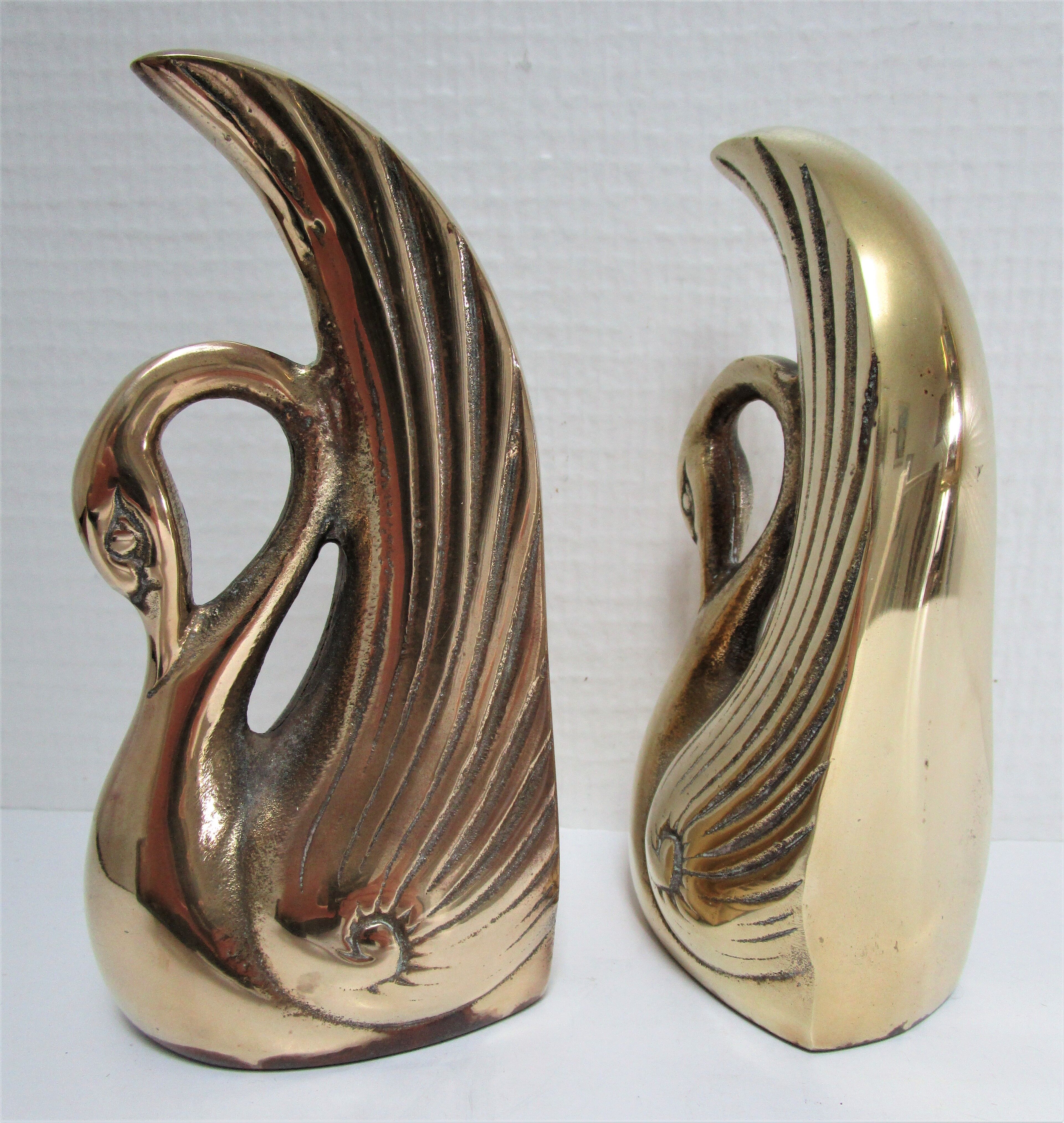 Pair of bookends vintage brass swans