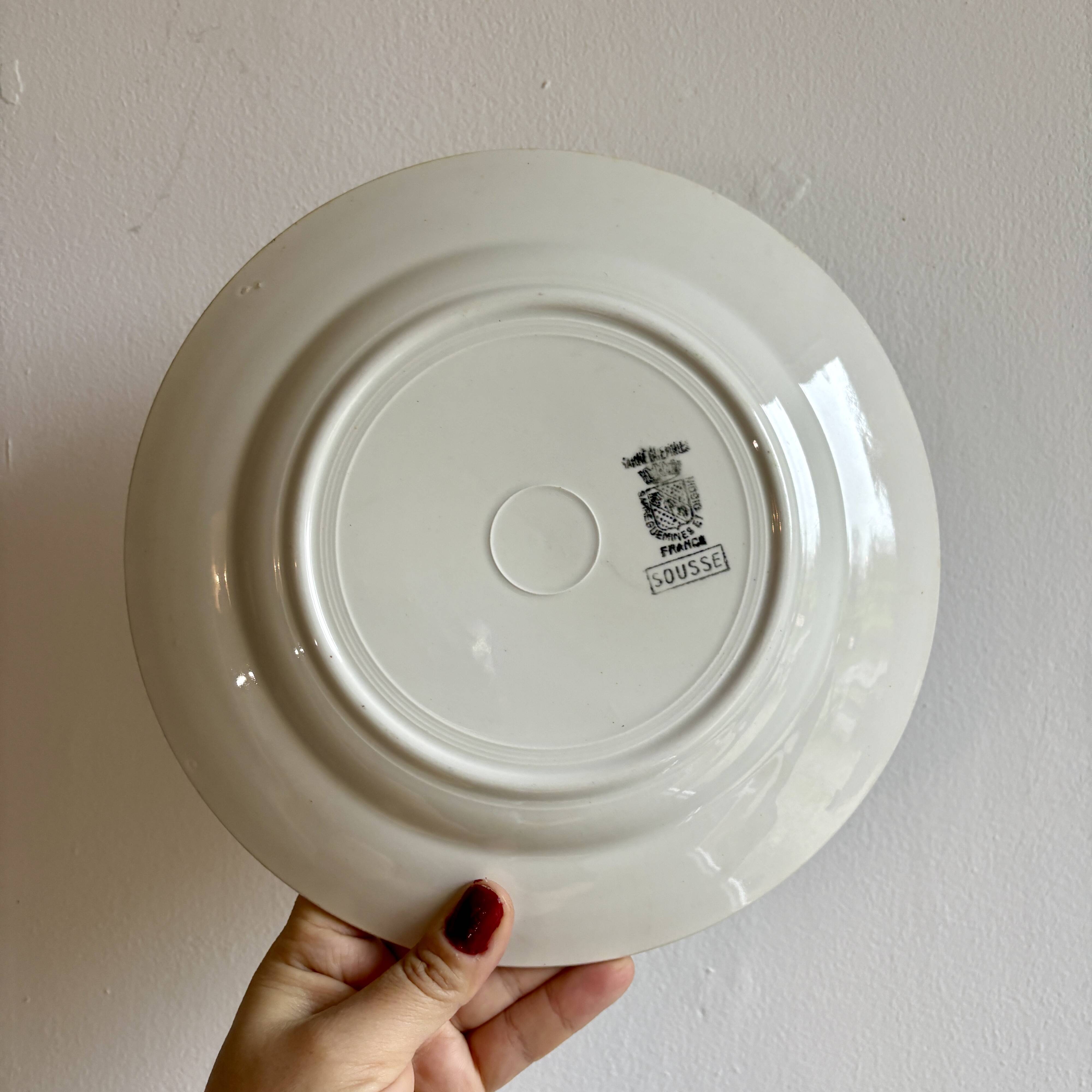 Lot de 8 assiettes plates anciennes, modèle Sousse de Digoin Sarreguemines