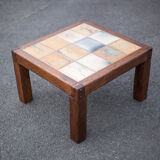 small ceramic coffee table herbarium feet wood, table signed R.capron